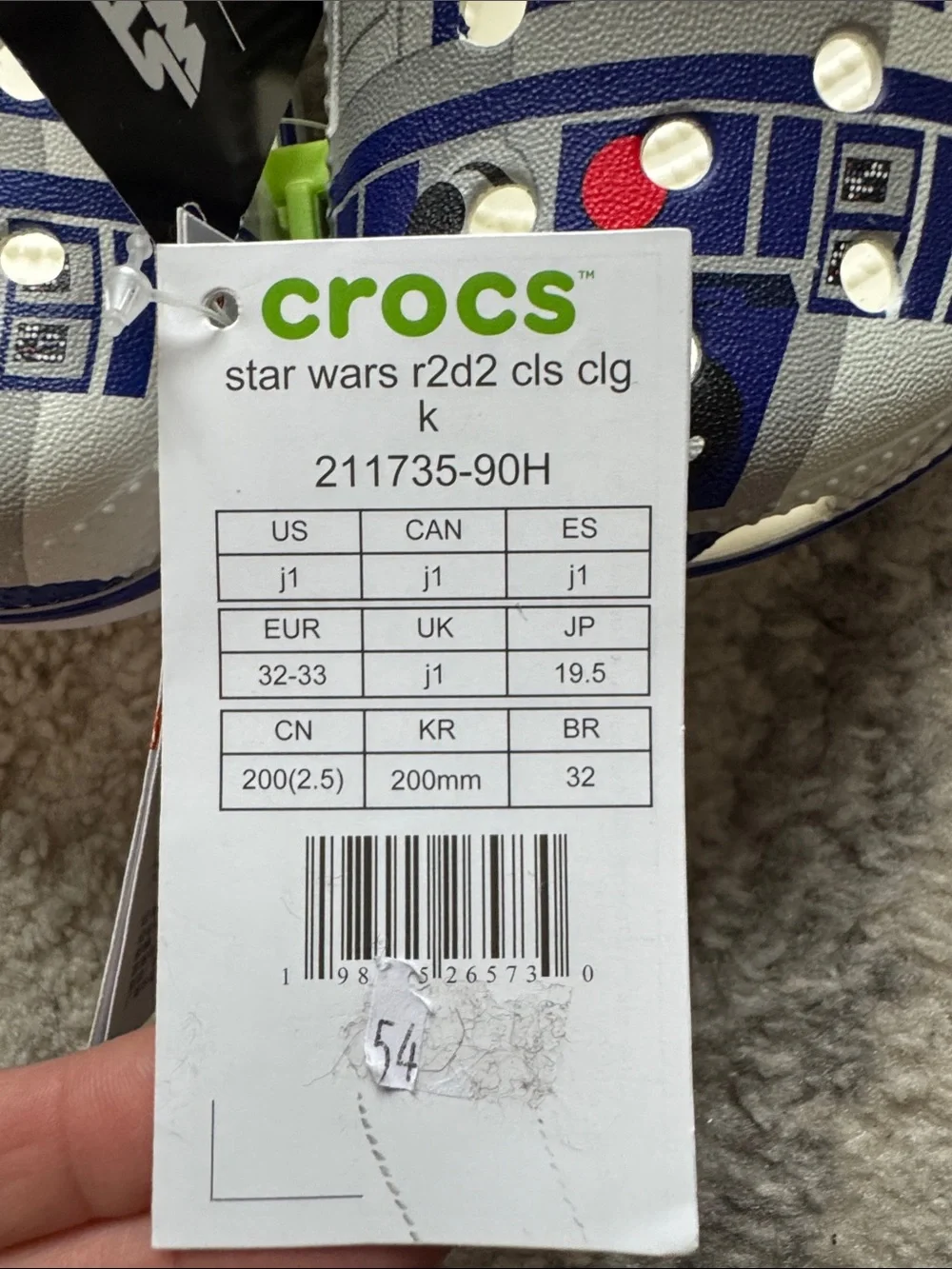 CROCS Kids Star Wars R2-D2 Clogs in White and Blue with Character Jibbitz
